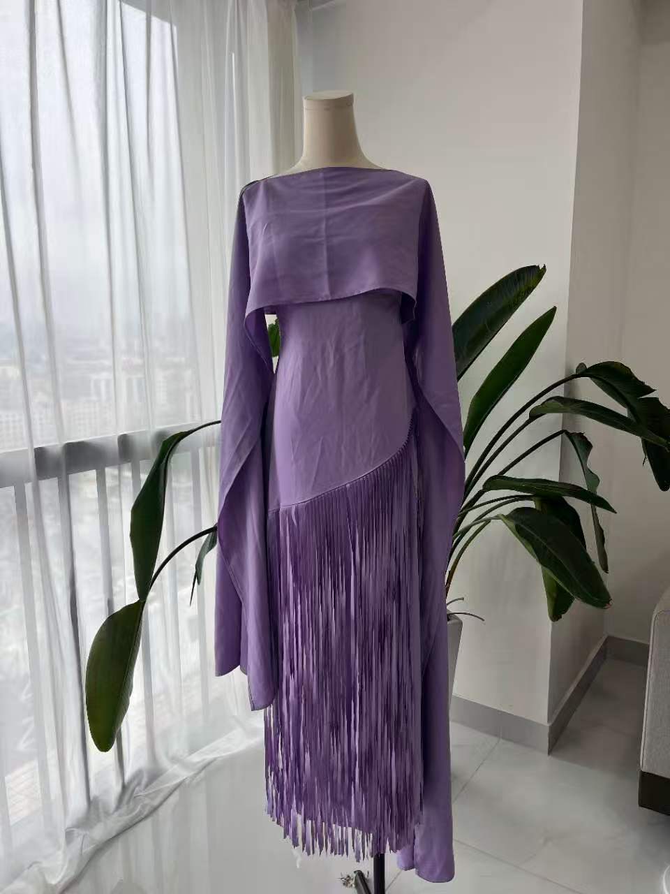 Romantic Purple Tassel Evening Dress