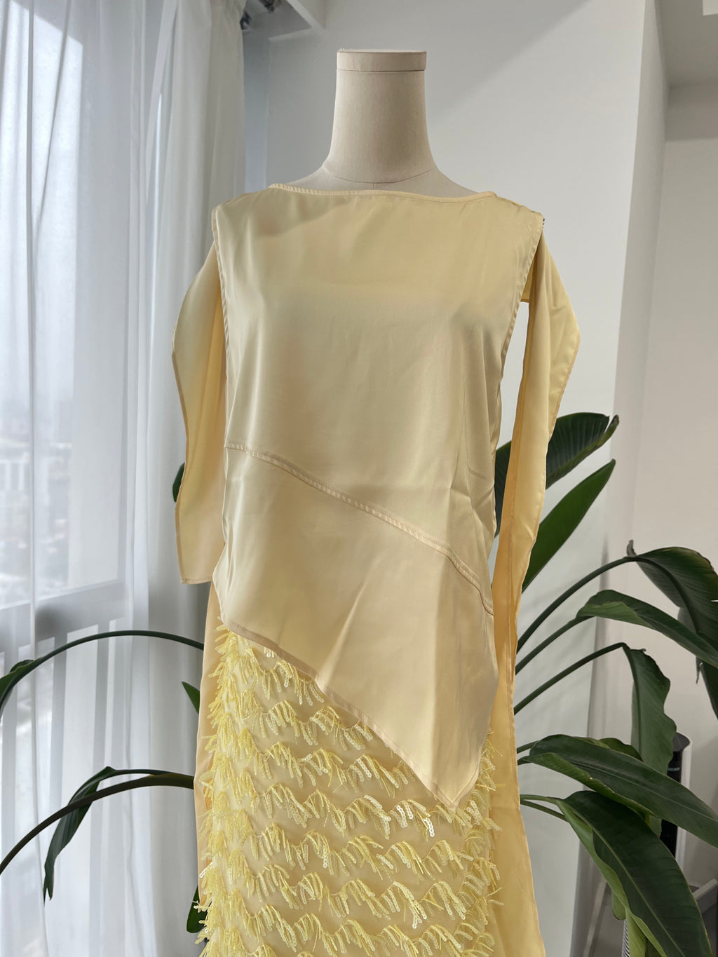 Cream Yellow Fringe Satin Set