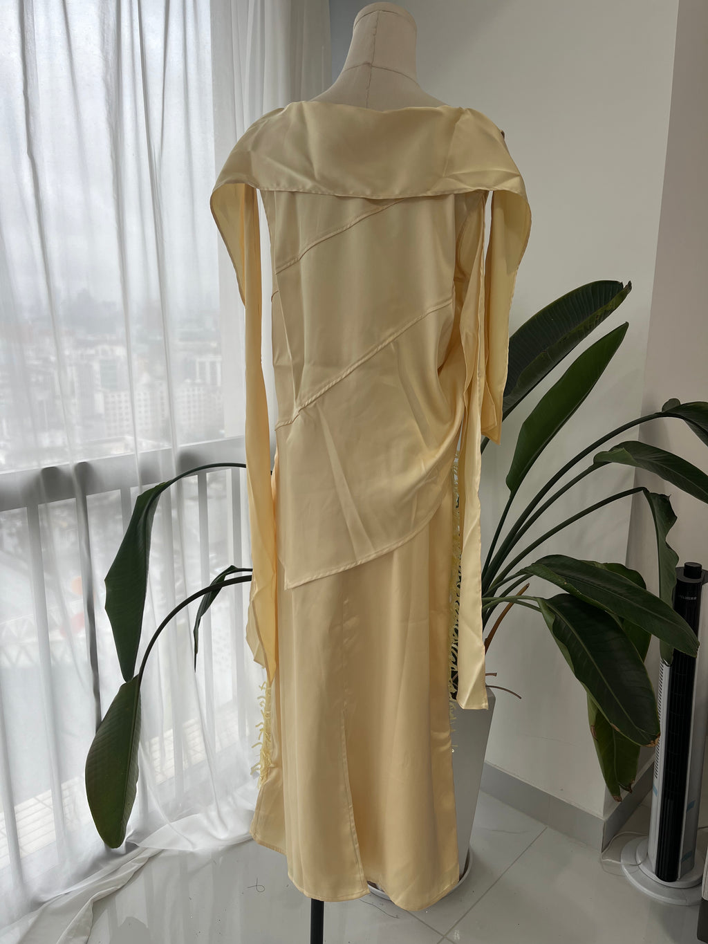 Cream Yellow Fringe Satin Set
