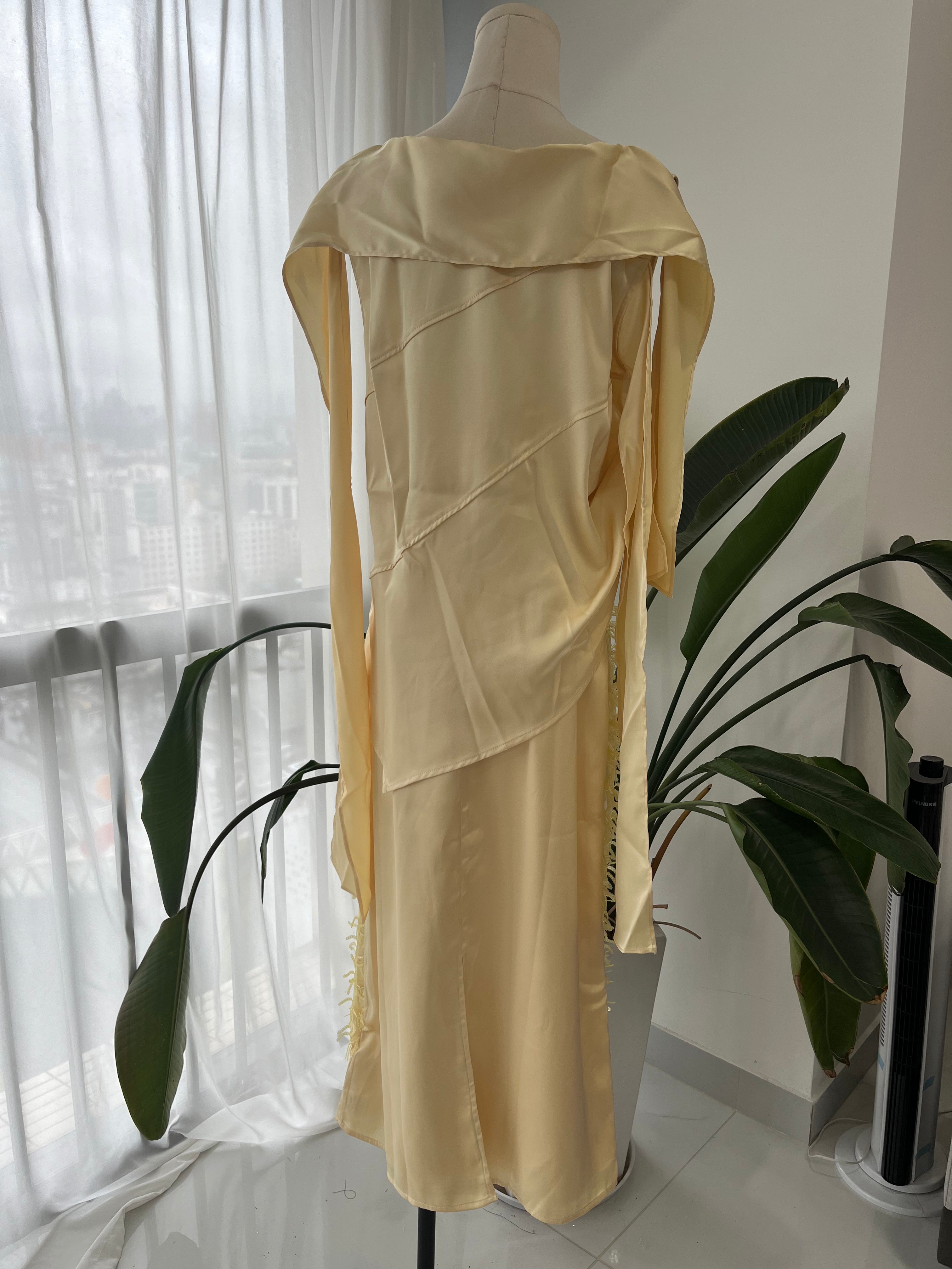 Cream Yellow Fringe Satin Set