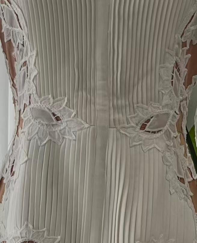 White Lace Pleated Dress